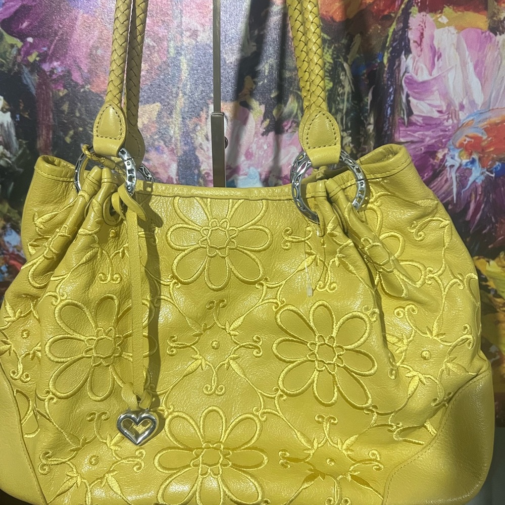 Brighton Floral Embroidered Leather Shoulder Bag in Yellow - Picture 2 of 5